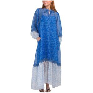 NANCY YANG Embroidered Lace Trim Maxi Dress